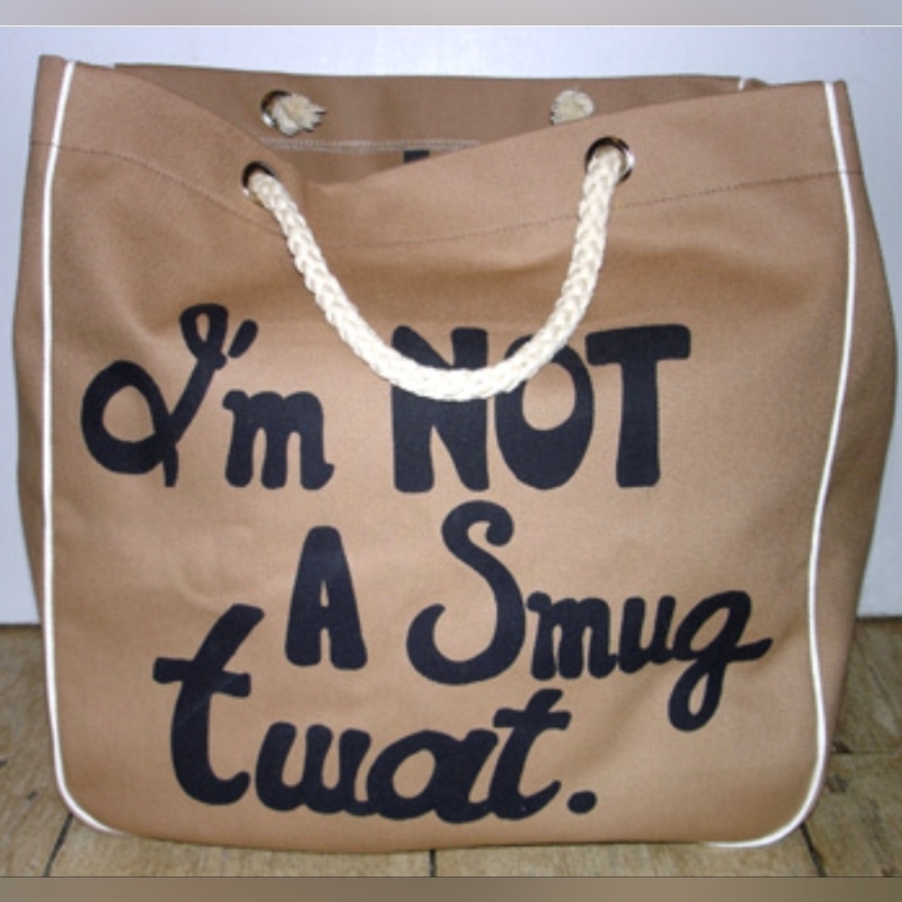 Brown Canvas Tote Bag Anya Hindmarch "I'm Not A Plastic Bag" Parody
